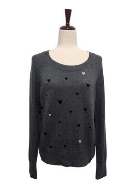 Gap Womens Gray Heart Print Cotton Pullover Sweater Size Large Long Sleeve Scoop